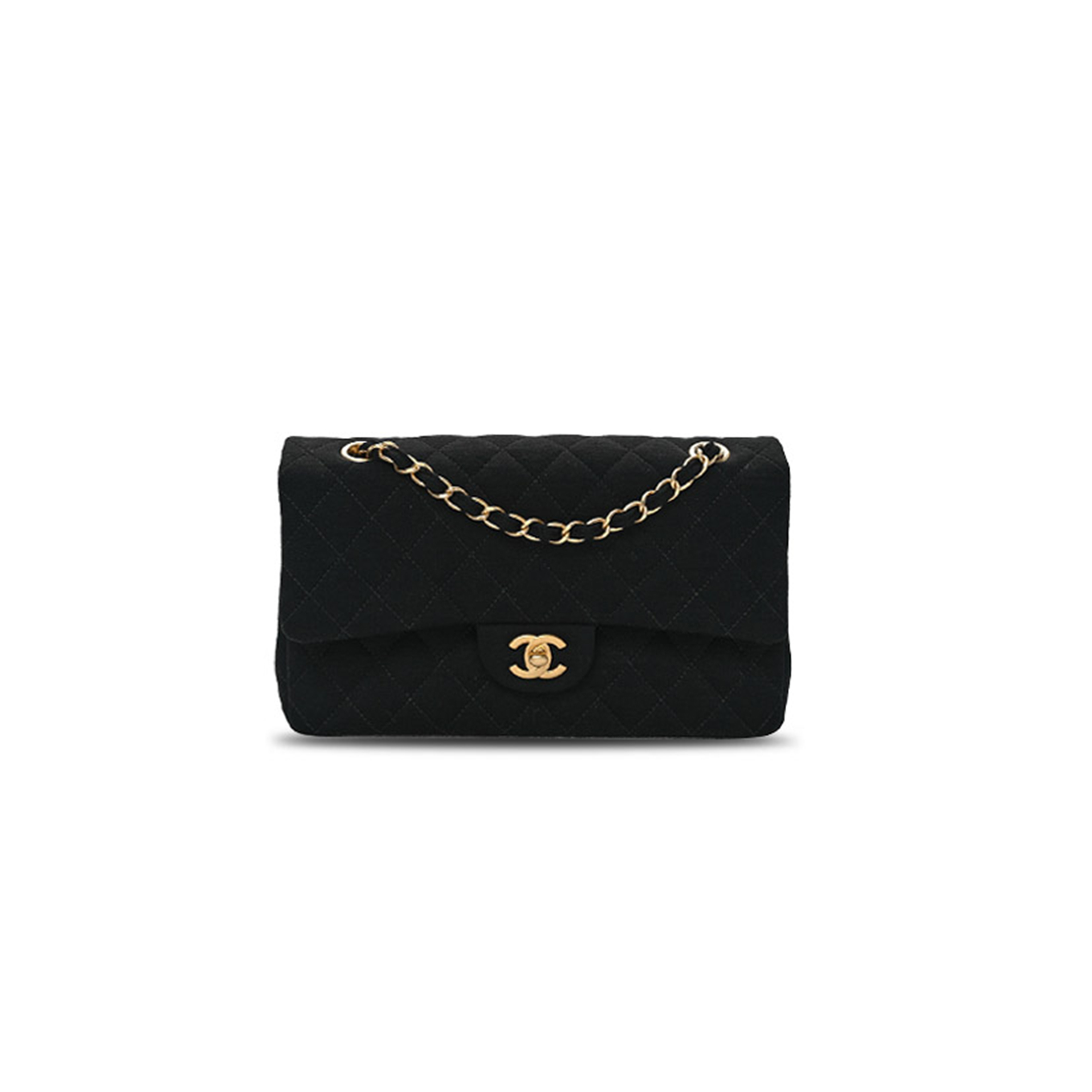 CHANEL MASTER JERSEY QUILTED MEDIUM DOUBLE FLAP BLACK  (25*17*7cm)